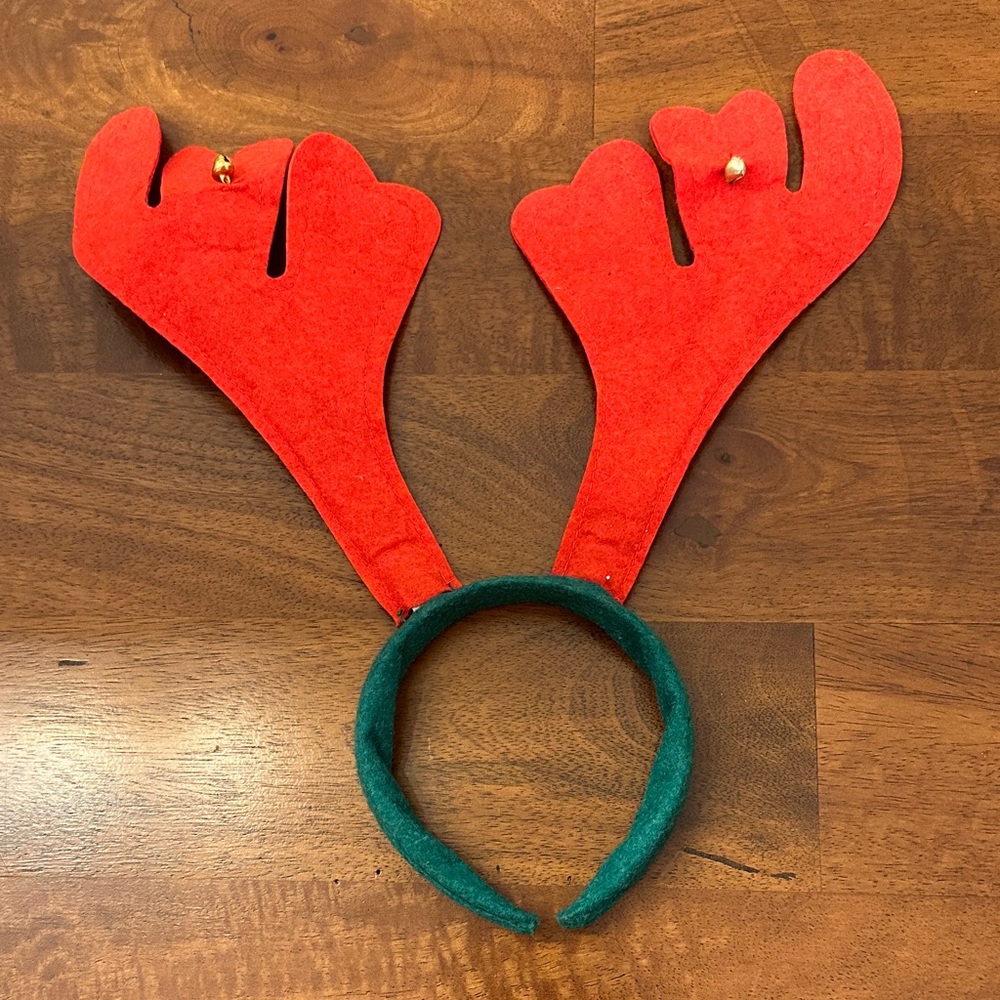 Festive Red and Green Reindeer Antler Headband